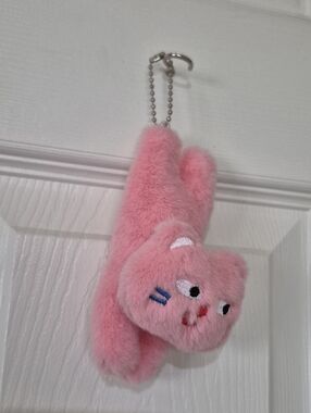 Pink cat keychain plush bag charm